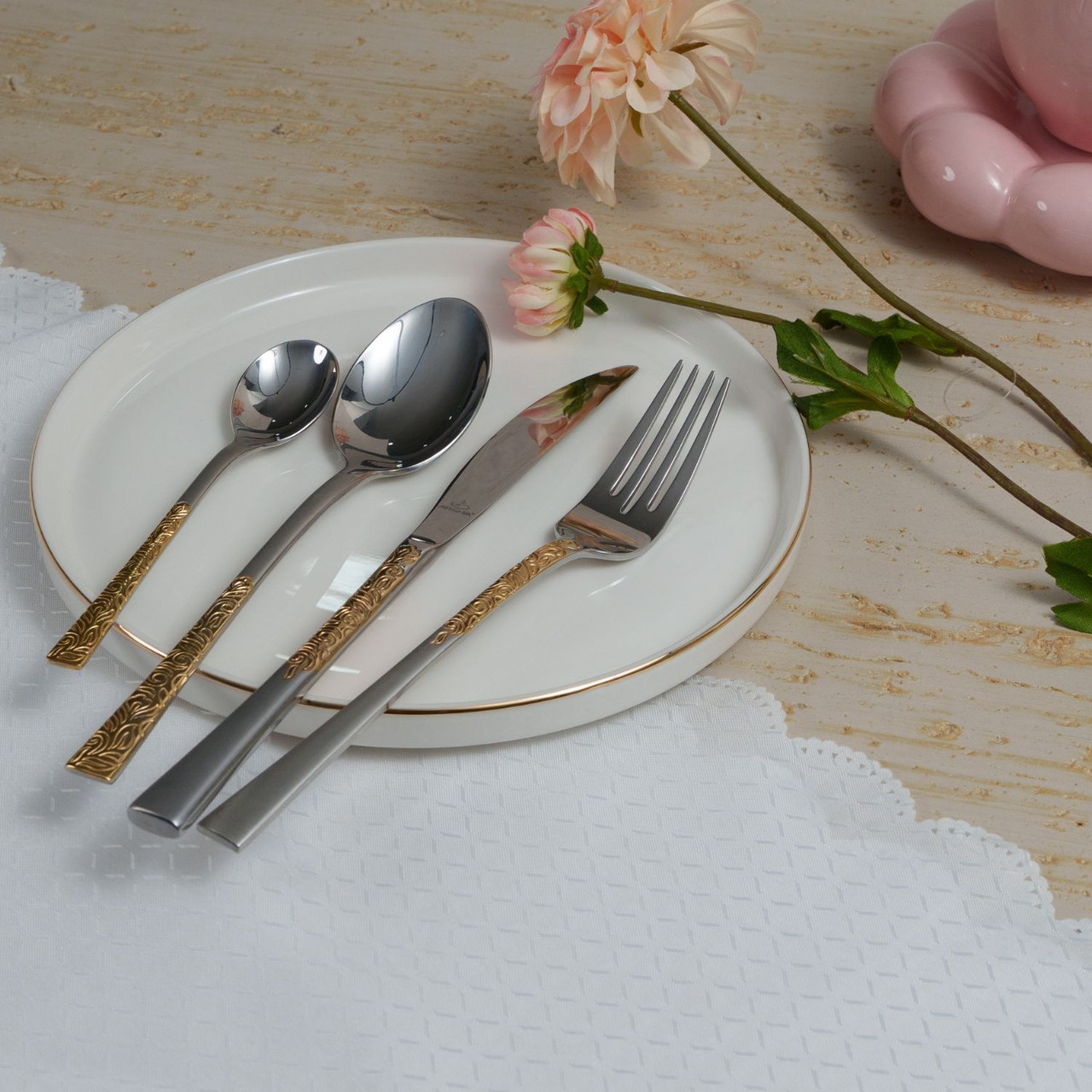 طقم أدوات مائدة من الفولاذ المقاوم للصدأ من أرشيا، 86 قطعة، ذهبي وفضي، TM762GS - الصورة 9