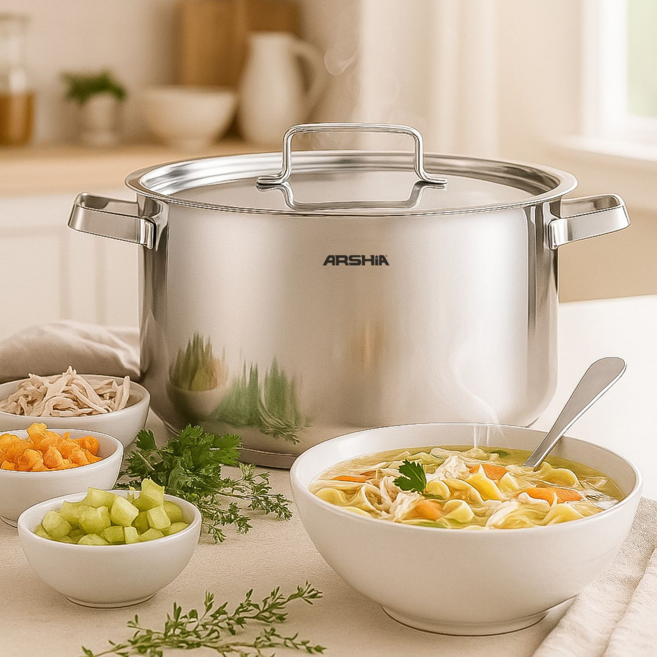 طاجن أرشيا المصنوع من الفولاذ المقاوم للصدأ بغطاء مقاس 28 سم - الصورة 2