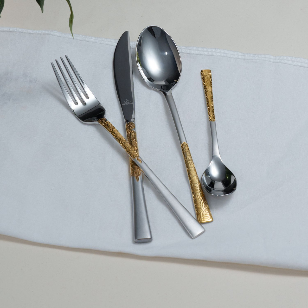 طقم أدوات مائدة من الفولاذ المقاوم للصدأ من أرشيا، 86 قطعة، ذهبي وفضي، TM762GS - الصورة 10