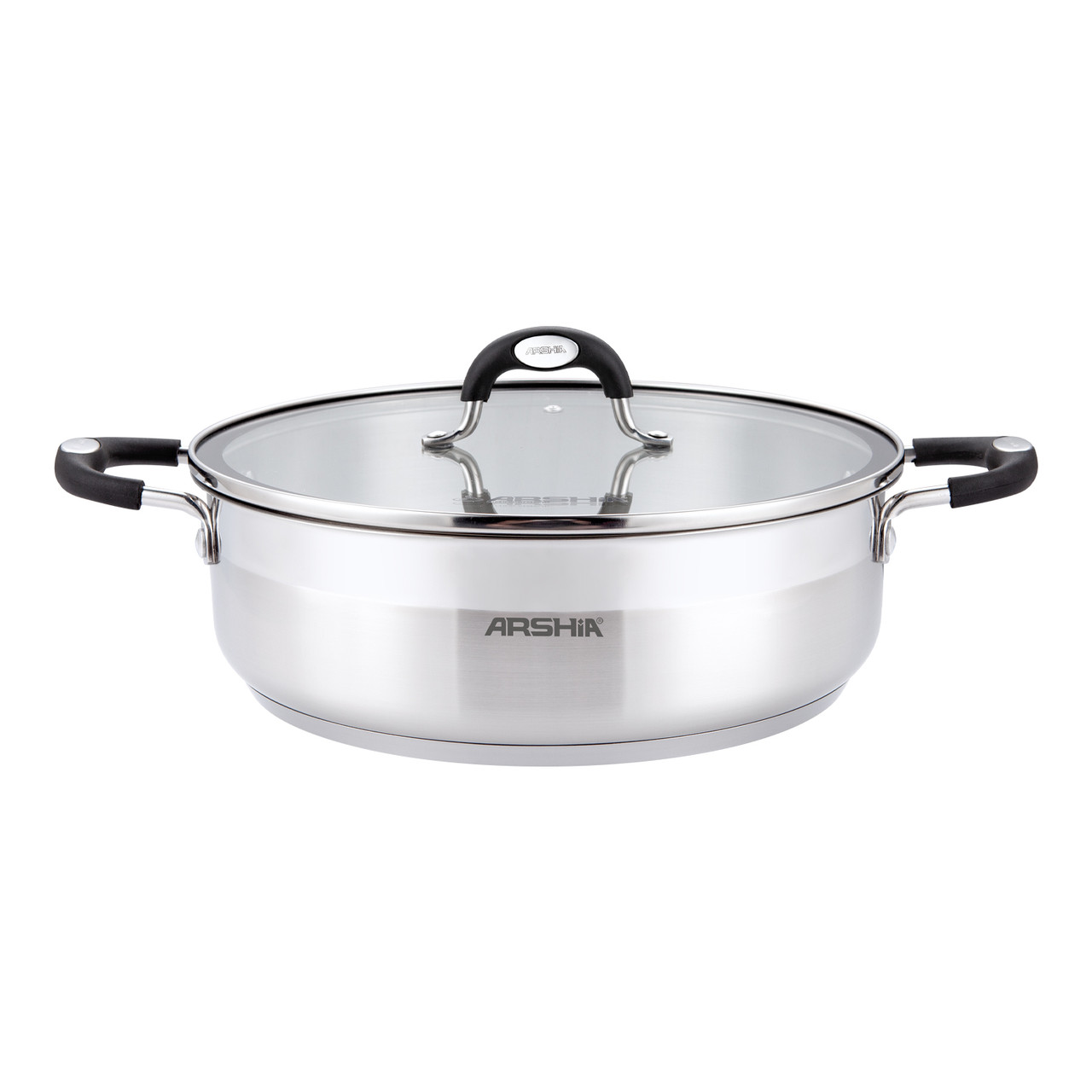 مقلاة أرشيا 24 سم من الفولاذ المقاوم للصدأ بمقبض مزدوج وغطاءين