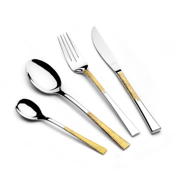 طقم أدوات مائدة أرشيا من الفولاذ المقاوم للصدأ، 50 قطعة، ذهبي وفضي