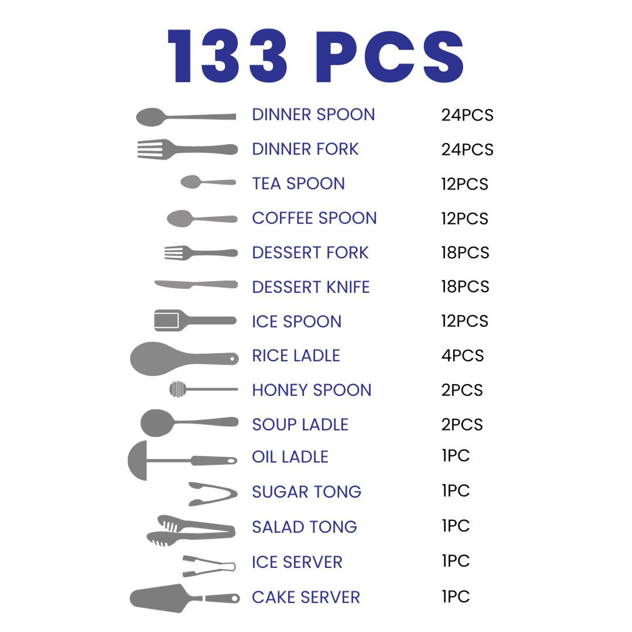 طقم أدوات مائدة أرشيا من الفولاذ المقاوم للصدأ بعلبة خشبية، 133 قطعة، ذهبي وفضي - الصورة 2