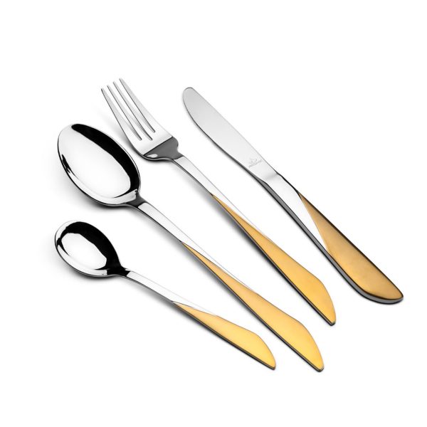 طقم أدوات مائدة أرشيا من الفولاذ المقاوم للصدأ، 48 قطعة، ذهبي وفضي