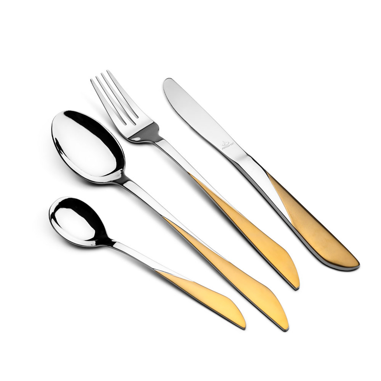 طقم أدوات مائدة أرشيا من الفولاذ المقاوم للصدأ، 48 قطعة، ذهبي وفضي
