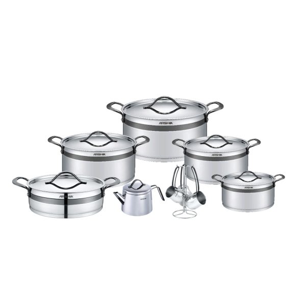 طقم أواني طهي أرشيا من الفولاذ المقاوم للصدأ مكون من 16 قطعة (أسود)