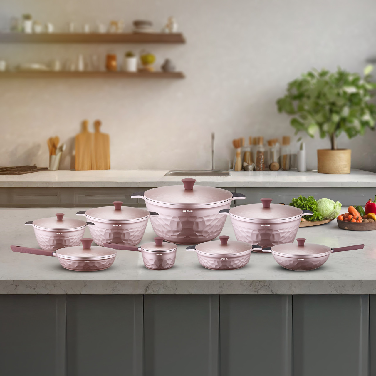 طقم أواني طهي أرشيا جراي دايموند، 16 قطعة - الصورة 3