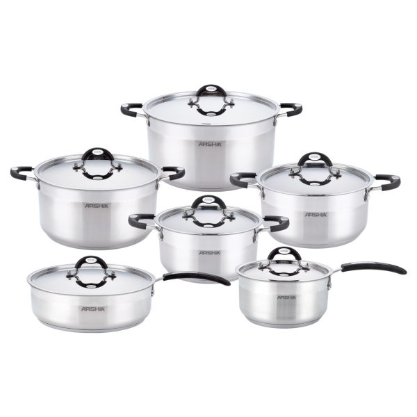 طقم أواني طهي أرشيا من الفولاذ المقاوم للصدأ مكون من 12 قطعة
