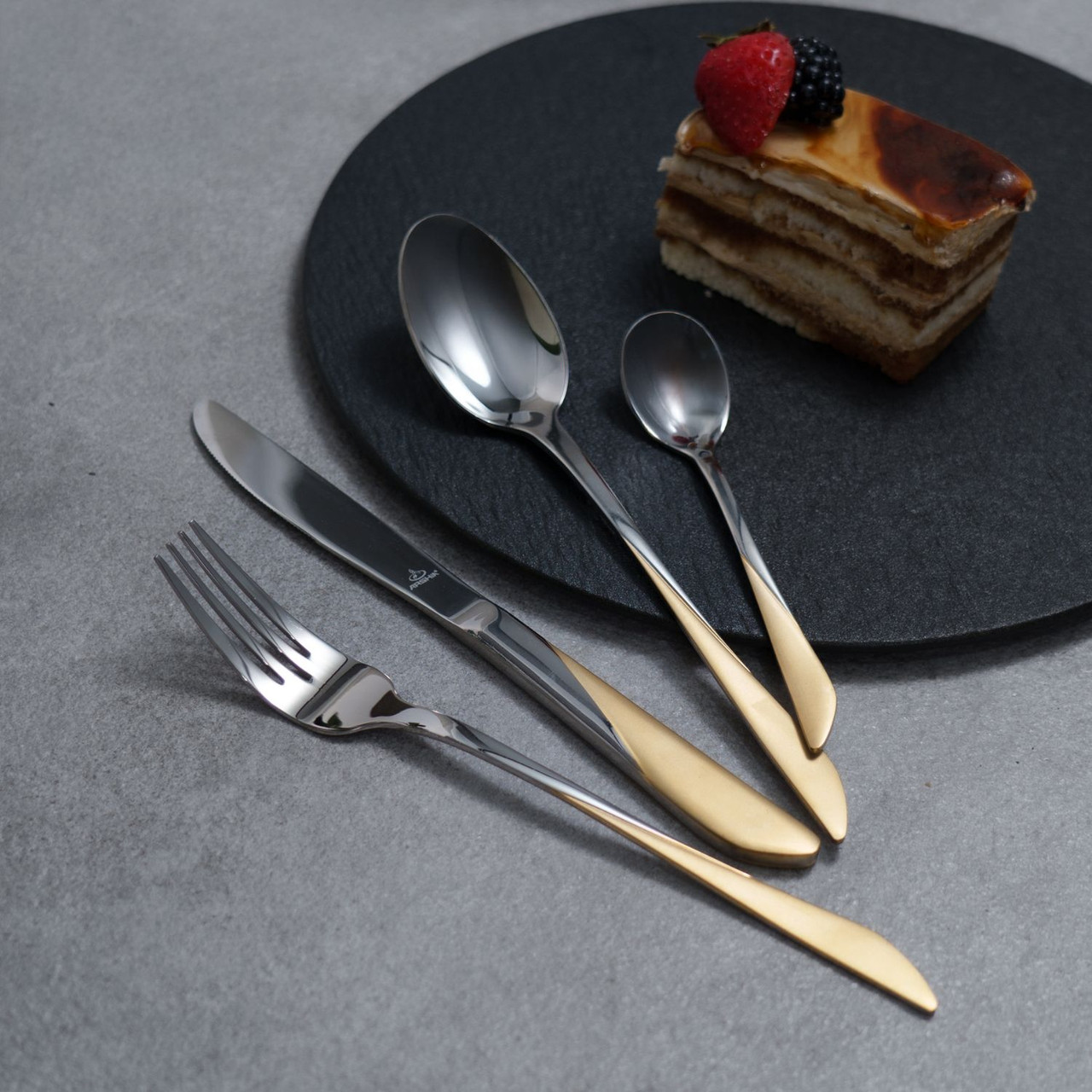 طقم أدوات مائدة أرشيا من الفولاذ المقاوم للصدأ، 48 قطعة، ذهبي وفضي - الصورة 8