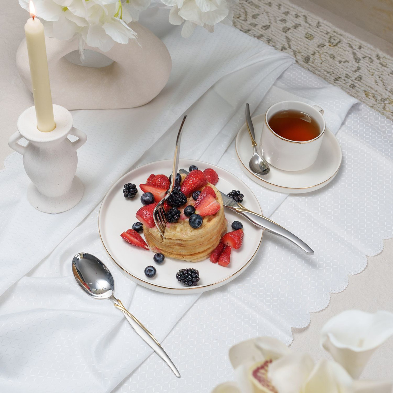 طقم ملاعق وشوك عشاء أرشيا 12 قطعة ذهبي وفضي - الصورة 3