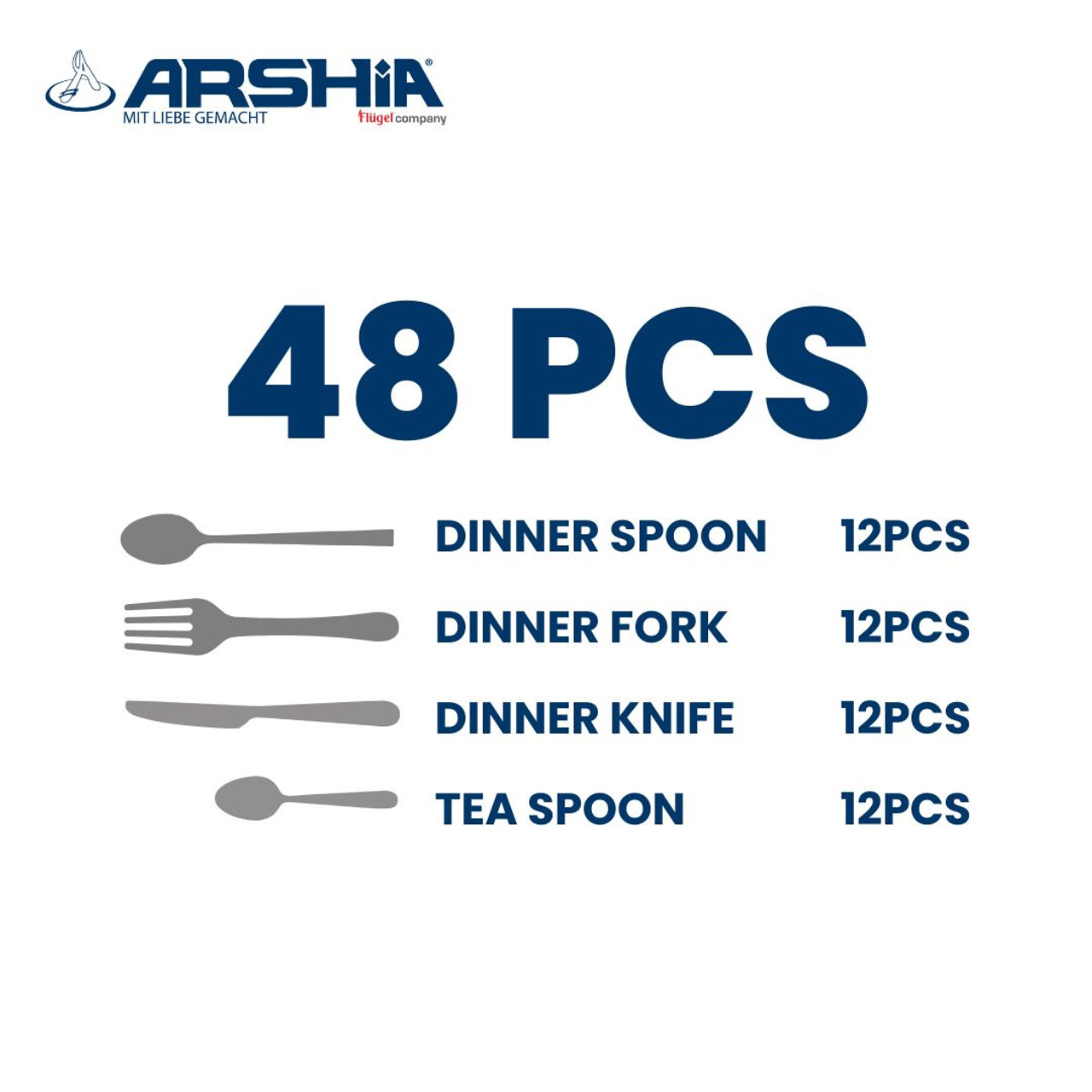 طقم أدوات مائدة أرشيا من الفولاذ المقاوم للصدأ، 48 قطعة، ذهبي وفضي - الصورة 9