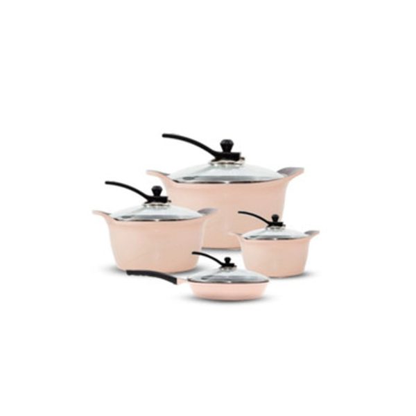 طقم أواني طهي أرشيا جرانيت مع غطاء زجاجي، 8 قطع، لون خوخي