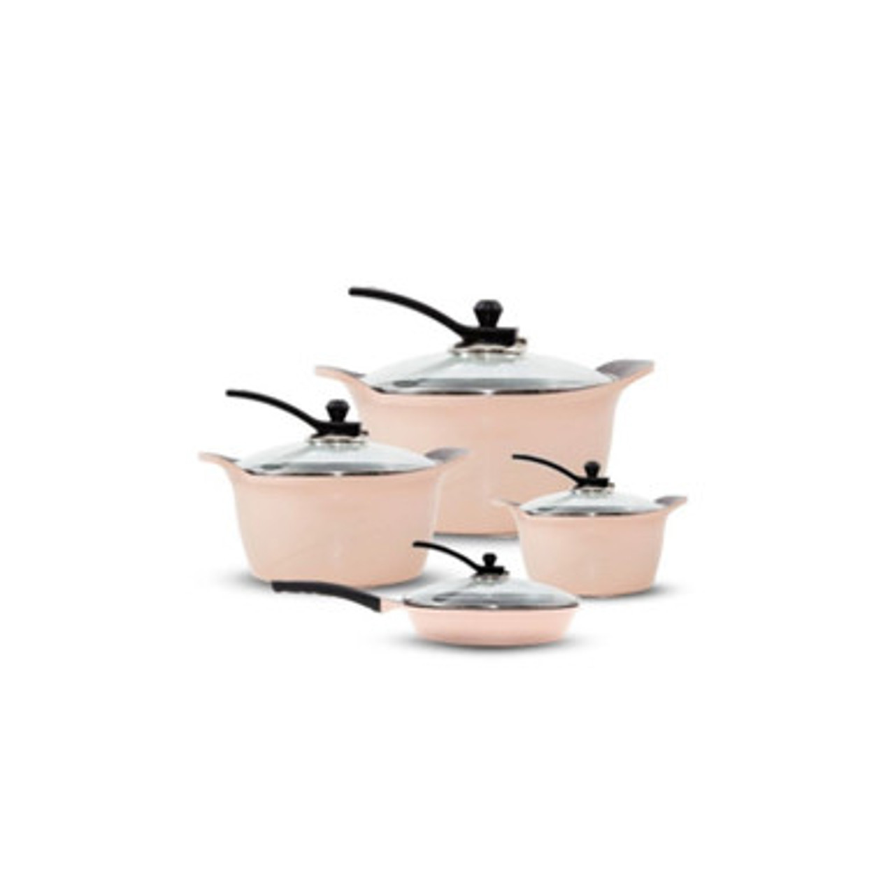 طقم أواني طهي أرشيا جرانيت مع غطاء زجاجي، 8 قطع، لون خوخي