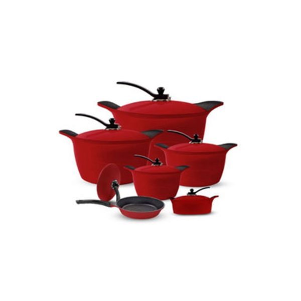 طقم أواني طهي أرشيا مطلي بالجرانيت، 12 قطعة، أحمر