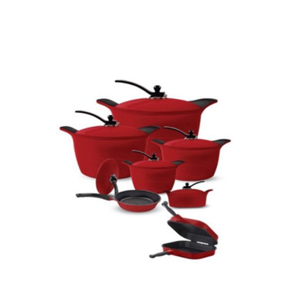 طقم أواني طهي أرشيا جرانيت 14 قطعة أحمر