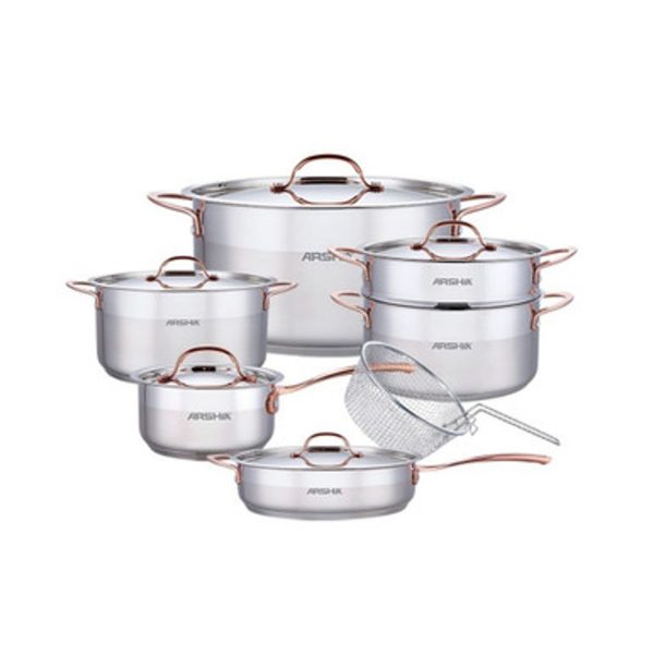 طقم أرشيا من الفولاذ المقاوم للصدأ مكون من 12 قطعة نحاسية