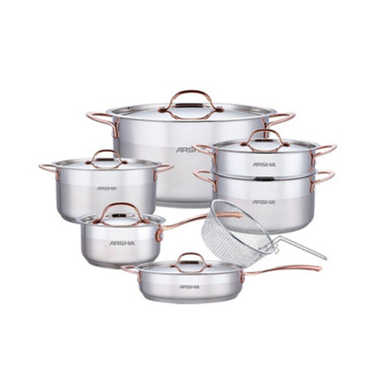 طقم أرشيا من الفولاذ المقاوم للصدأ مكون من 12 قطعة نحاسية