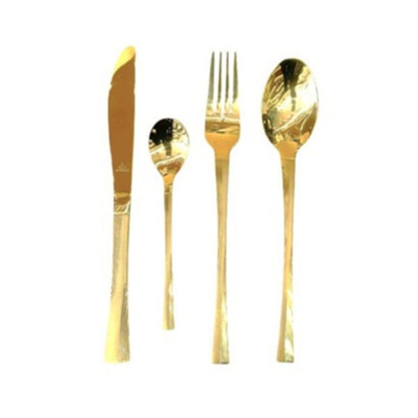 مجموعة أدوات المائدة الذهبية أرشيا (128 قطعة) (علبة خشبية)